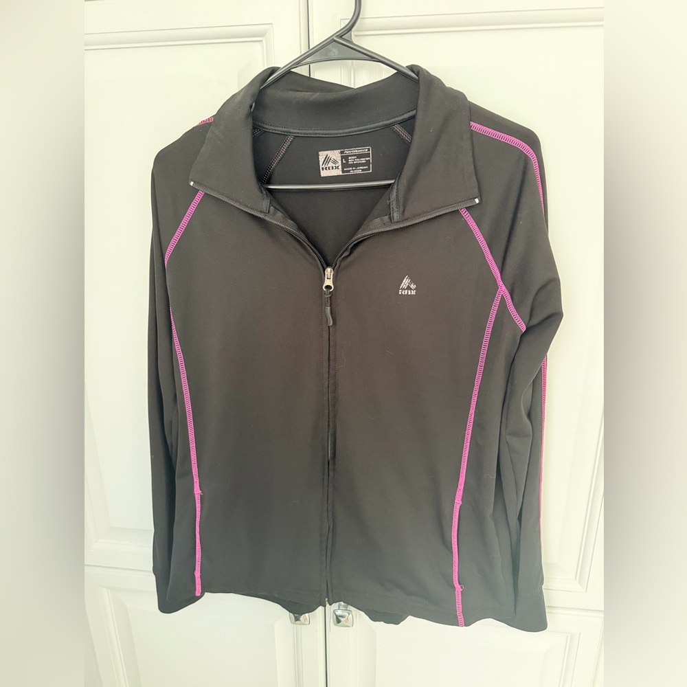RBX Women's Black Zip-Front Jacket with Pink Contrast Stitching